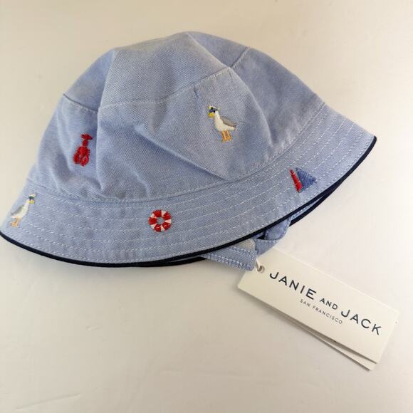 Janie & Jack Bucket Hat Baby Boys 0-3 Months‎ Beach Theme Embroidery NWT! - Picture 1 of 5